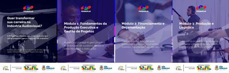 Peças de divulgação do curso: fundamentos, financiamento e orçamentação, produção e logística
